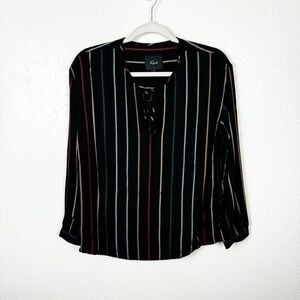 Rails Nina Jordan Stripe Long Sleeve Blouse in Black Size Small